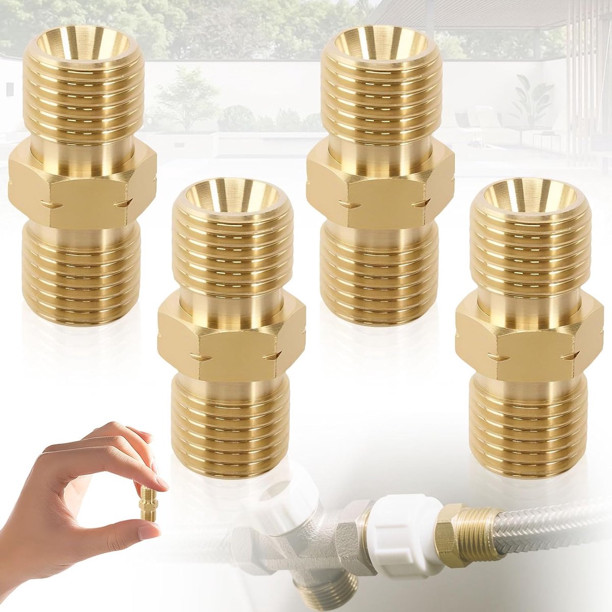 SnelShoppen - 4 Stuks Messing Gaskraan Koppeling Dubbele Nippel 1/4 Inch AG Links, Dubbele Messing Externe Schroefdraad Aansluitingen Geschikt voor Sl