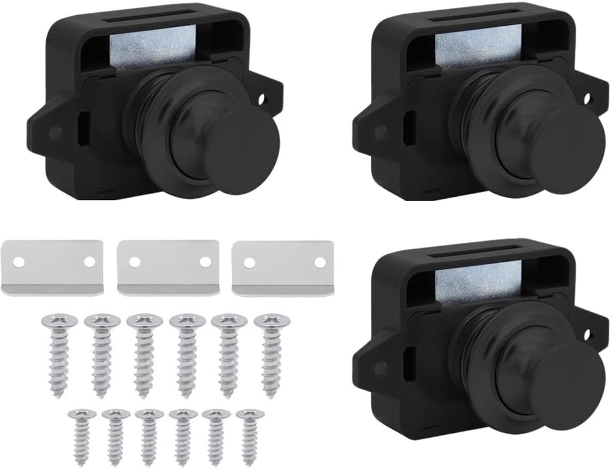 Cabinet Push Button Locks Set of 3 Push-Lock Button Catch, Keyless Motorhome Lock, Locking Drawers, Push Lock, Mini - ShopVlot