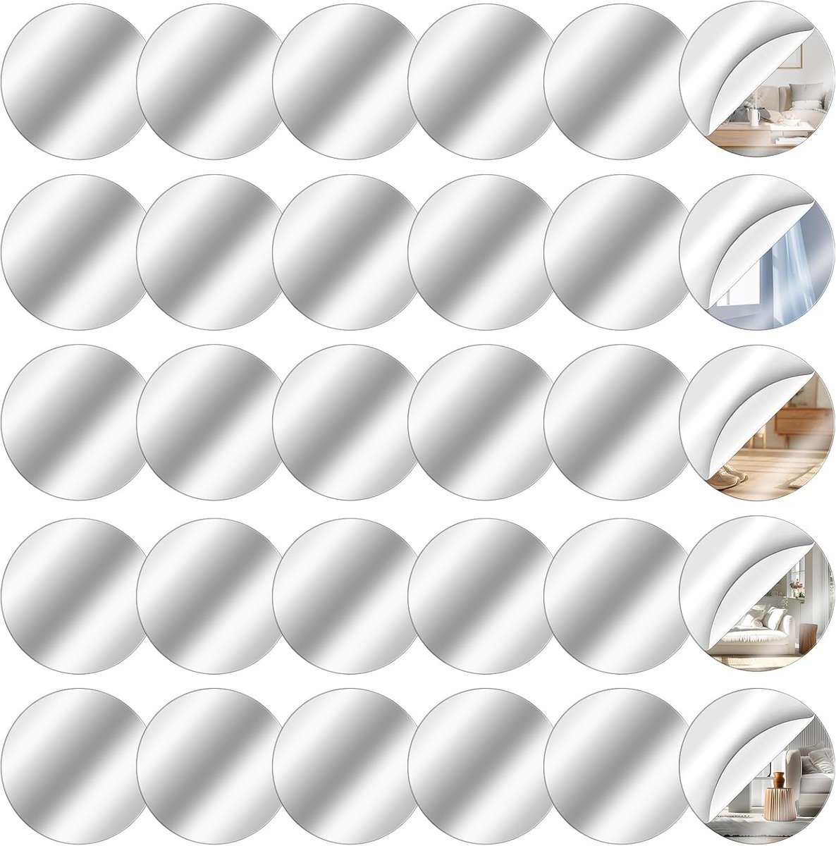 SnelShoppen - 30 Stuks Rond Spiegelstickers Zelfklevend 5 x 5 cm Mini Acryl Spiegel Mozaïek Kleine Ronde Spiegel Flexibele Zelfklevende Spiegeltjes vo