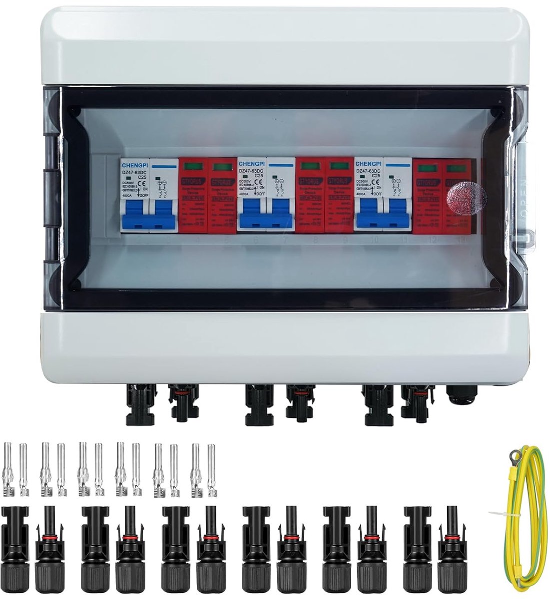 SnelShoppen - Surge Protection PV DC Afsluitschakelaar, Bliksembeveiliging, Stroomonderbreker, DC 3 Snoer, 500V, 25A, Zonnepaneel Voltage, IP65 Waterd