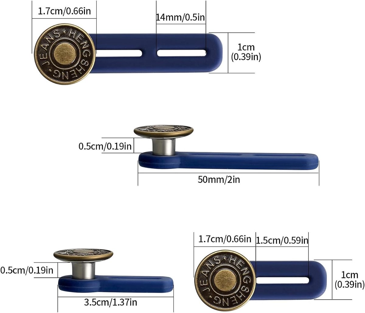 Set van 6 taillebandverlengers – Verstelbare verlengers voor broeken en jeans – Unisex elastische tailleverlengers -Geschikt voor zwangerschapskleding -Verlengers met knoopsluiting (niet naaien nodig) om de taillemaat aan te passen – foto 7