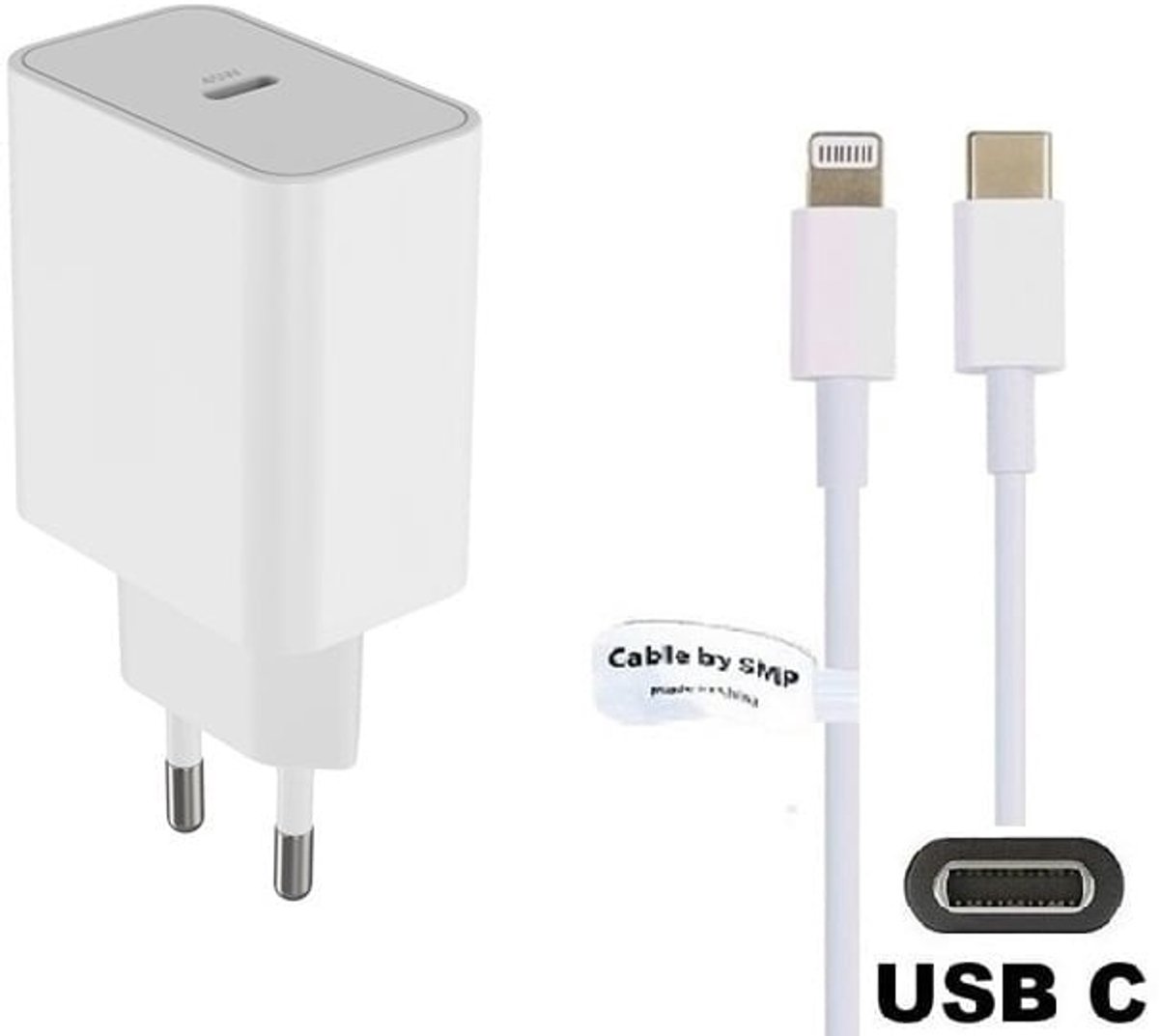 OneOne 45W super snellader en screenprotector van glas voor iPhone 12 + 2,0m USB C naar Lightning kabel. PD lader. Universele oplader adapter. Glazen screenprotector past op Apple iPhone 12