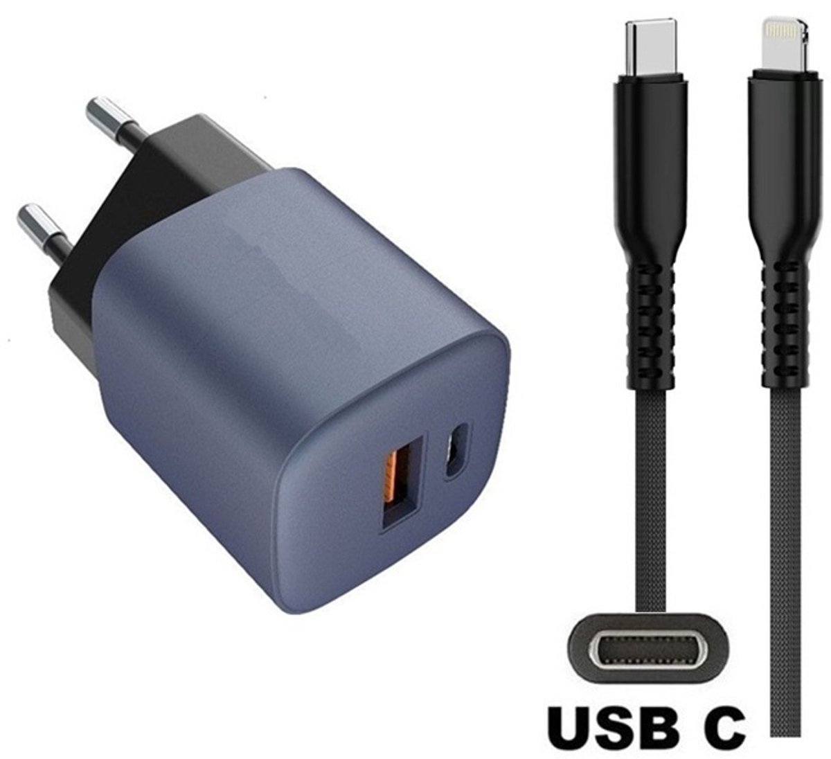 33W super snellader met 2 poorten en screenprotector + 1,2m sterke USB C naar Lightning kabel. GaN lader. PD PPS oplader adapter. Glazen screenprotector past op Apple iPhone 13 Pro Max & iPhone 14 Plus