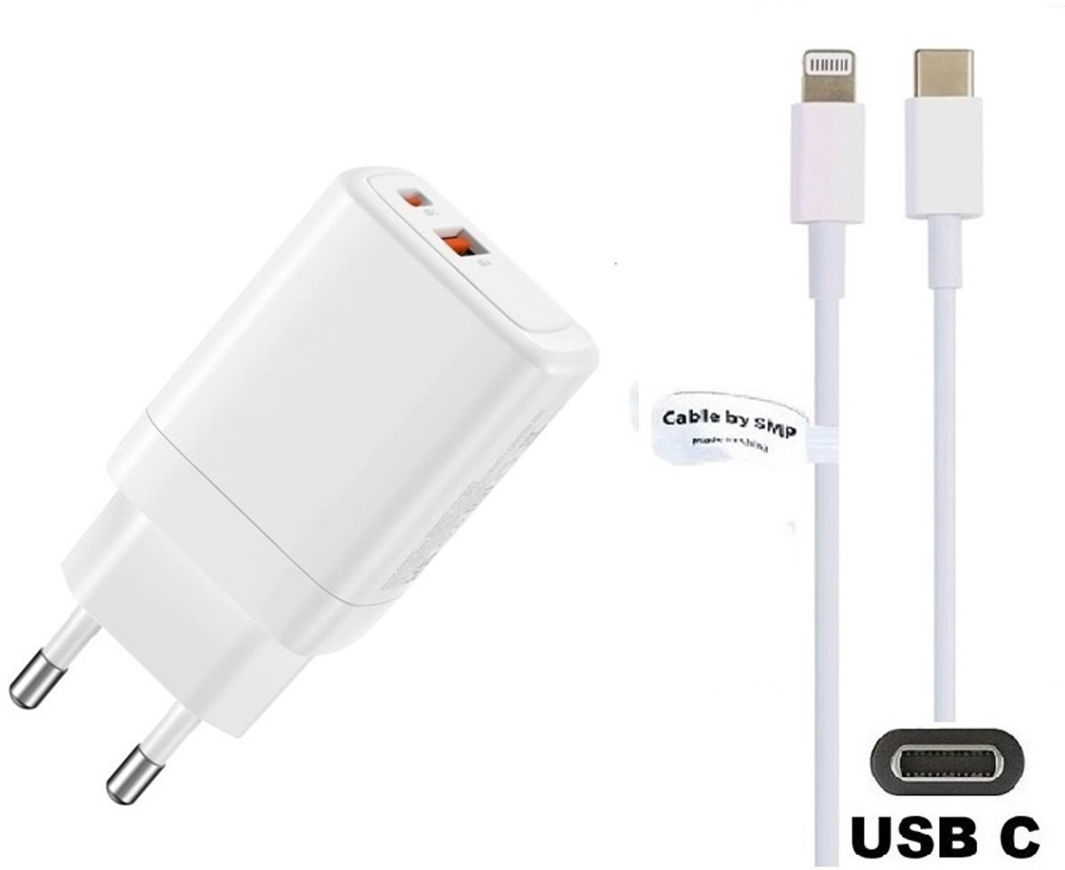 45W super snellader met 2 poorten en screenprotector + 0,95m USB C naar Lightning kabel. PD lader. Universele oplader adapter. Glazen screenprotector past op Apple iPhone 13 Pro Max & iPhone 14 Plus