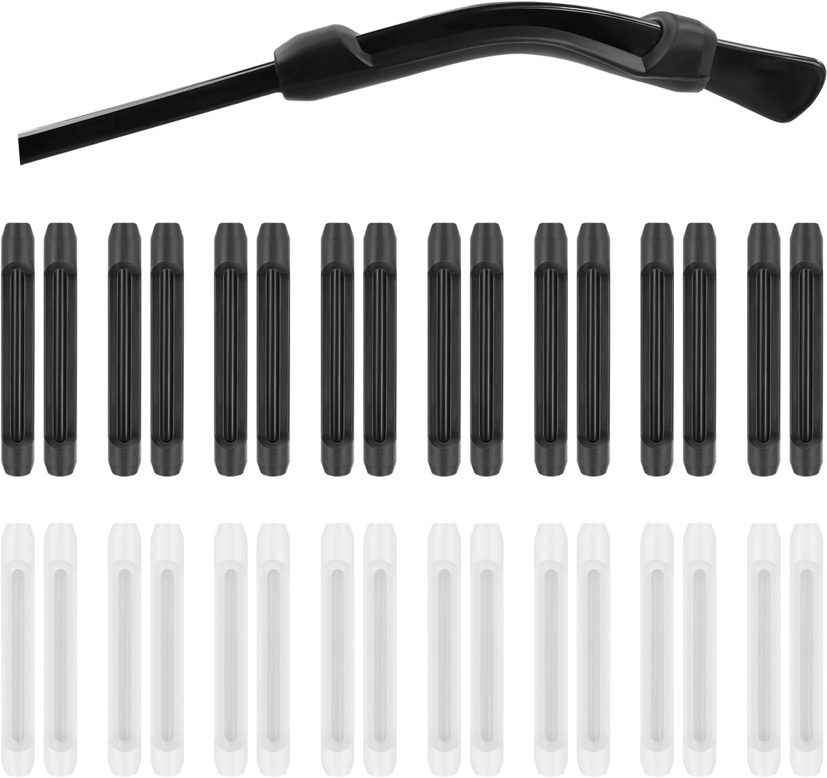 16 paar zachte siliconen brillenhouders – 7*54 mm – Zwart/Wit – Antislip brillenhouders – Stevige oorsteun – Flexibel en comfortabel – Geschikt voor brillen, zonnebrillen en leesbrillen – Ideaal voor sporten, studeren en andere gelegenheden.