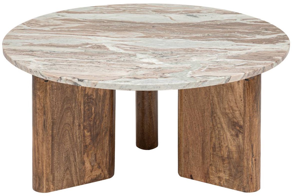 Ronde salontafel met marmeren blad en mangohouten onderstel COPPA