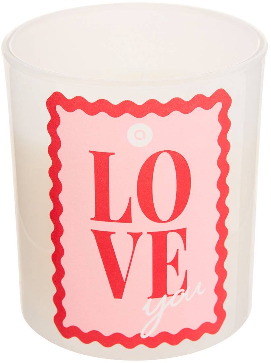 Geurkaars in glazen pot met tekst 'LOVE'