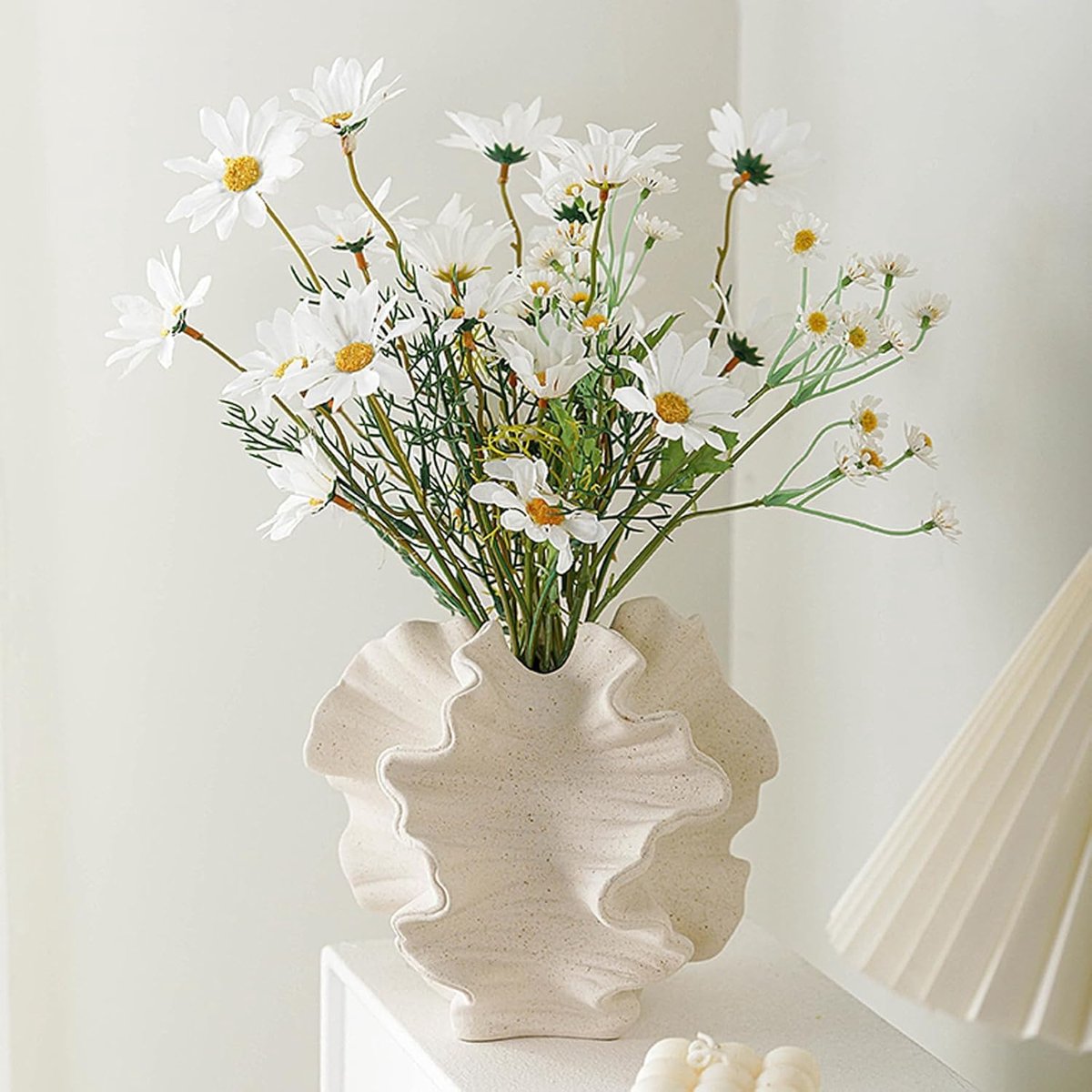 SnelShoppen - Grote Witte Keramische Vaasje, Modern Scandinavisch Design, Aesthetic Boho Bloemenvaas voor Thuis, Woonkamer, Kantoor, Boerderijdecorati