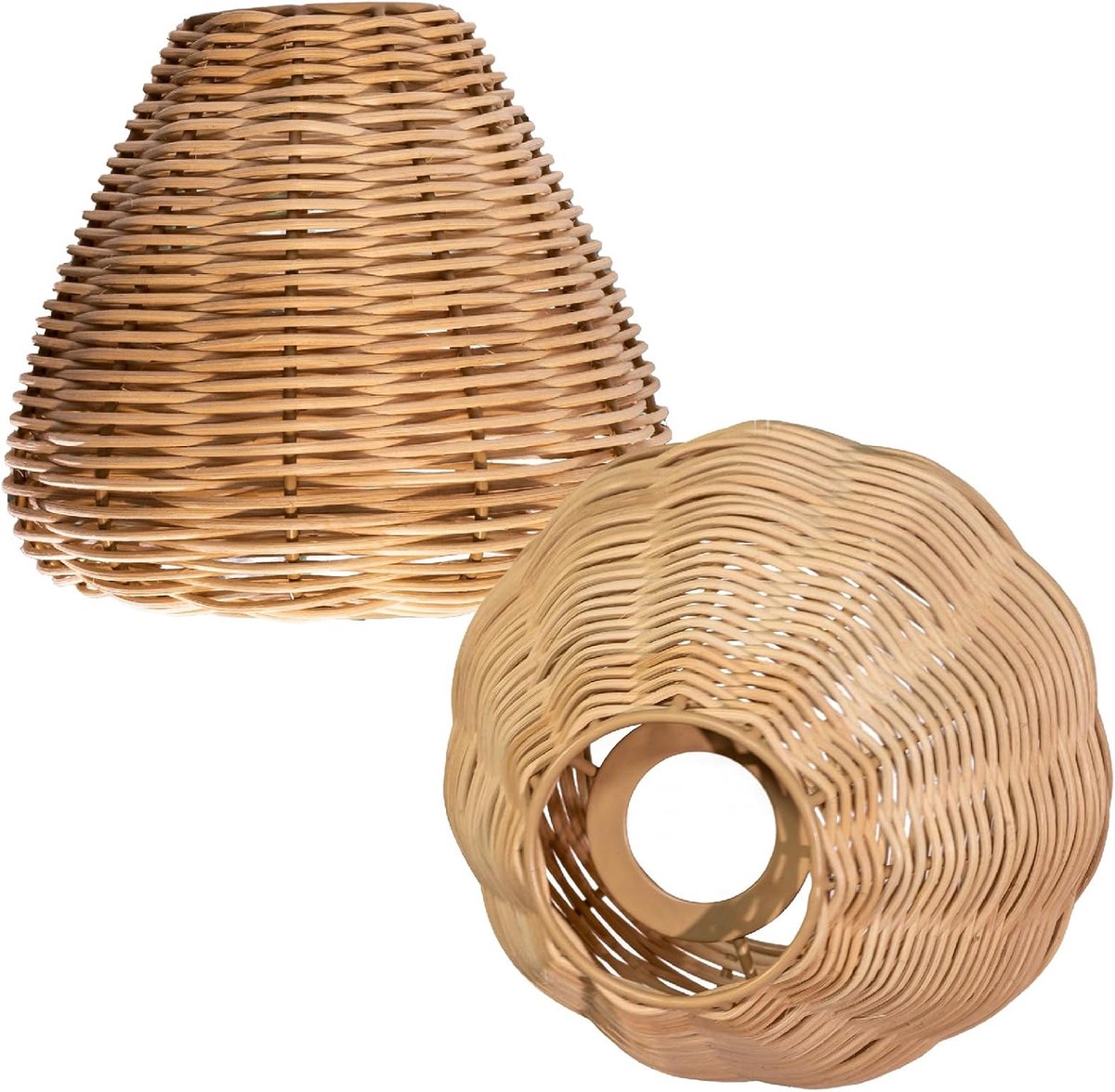 Lampshade, Rustic Rattan Lampshades with Hand Braided Shade for Pendant Light, Round, E27, Boho Design, Natural Colours - ShopVlot
