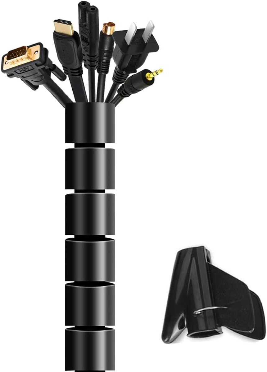 SnelShoppen - Kabelbeschermhoes 22mm Diameter, 2m Lengte, Kabelmanagement voor Thuis en Kantoor, Verstevigde Kabelcover voor TV, Computer en Audio, Zw
