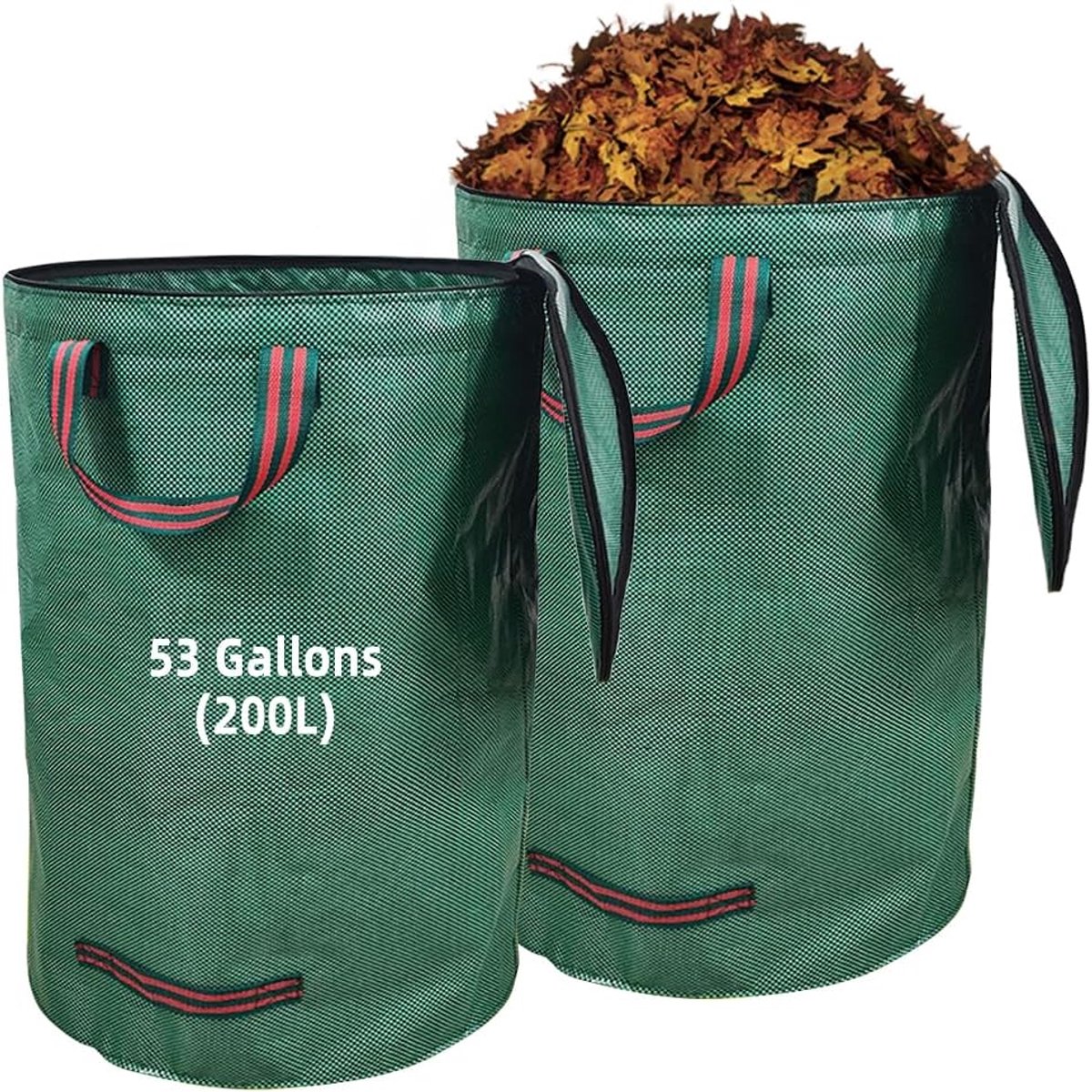 SnelShoppen - 2 Pack Tuinafvalzakken met Deksel en Rits, 200 Liter - Waterdichte en Opvouwbare Tuinzakken voor Bladeren, Gras en Snoeiafval - Herbruik
