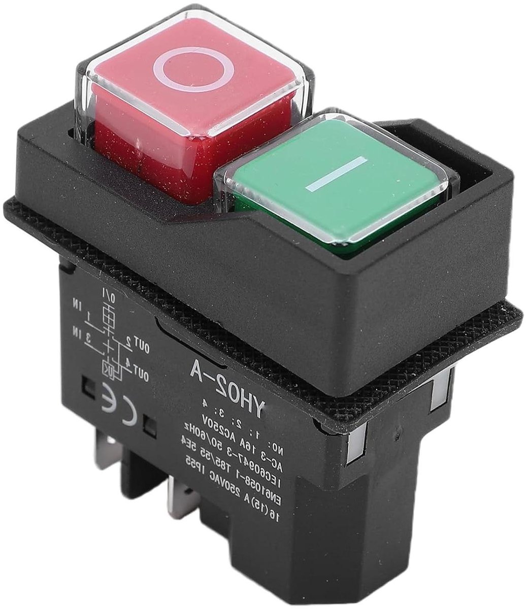 Elektromagnetische Drukknopschakelaar - Noodstop Schakelaar - Veilige Machine Bediening - Waterdicht IP65 Ontwerp - 16A 4-pins - Rood