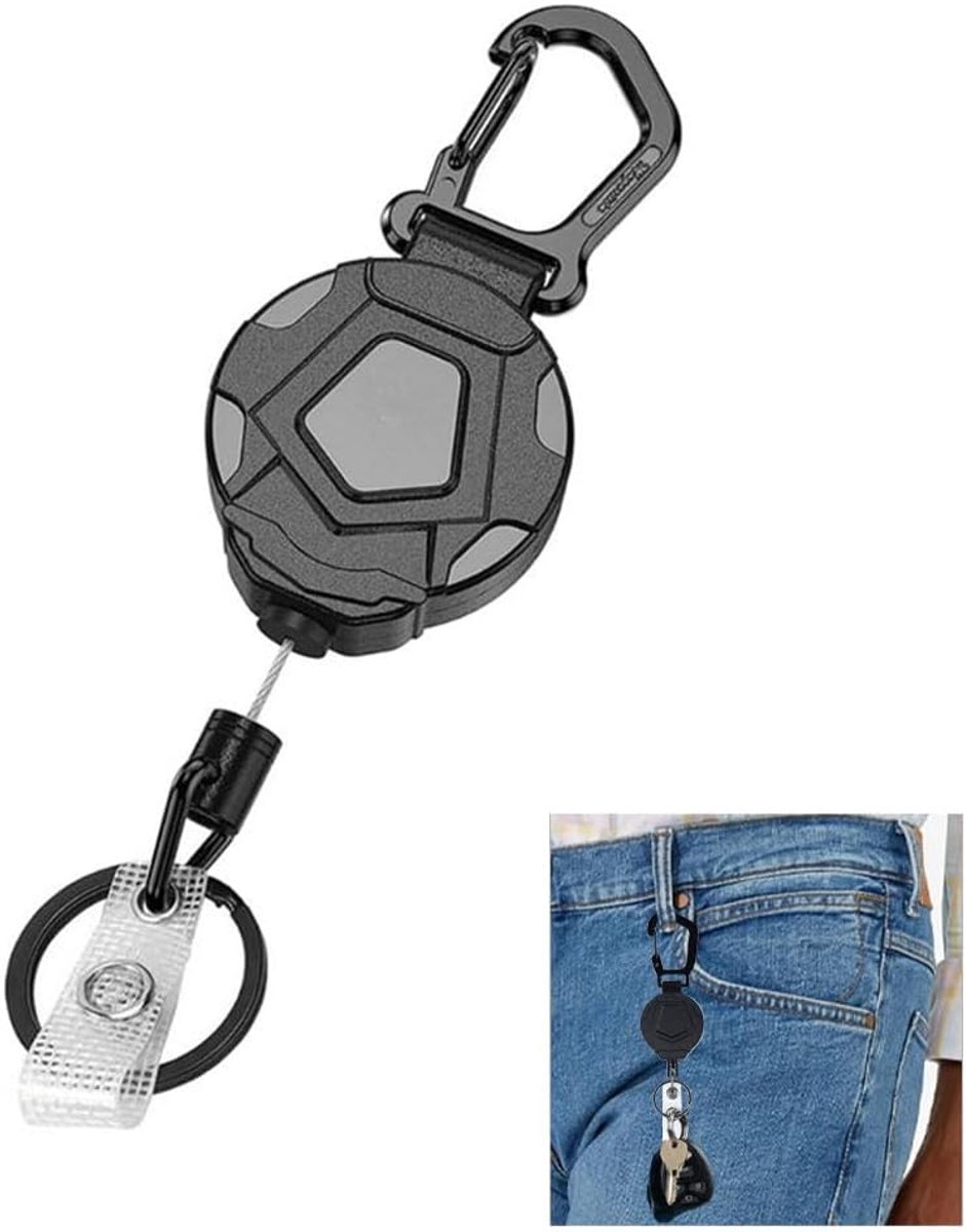 Retractable Keychain, 1 Piece Durable Carabiner ID Card Holder Tactical ID ID ID Card Roll Pull-Out Key Chain with - ShopVlot
