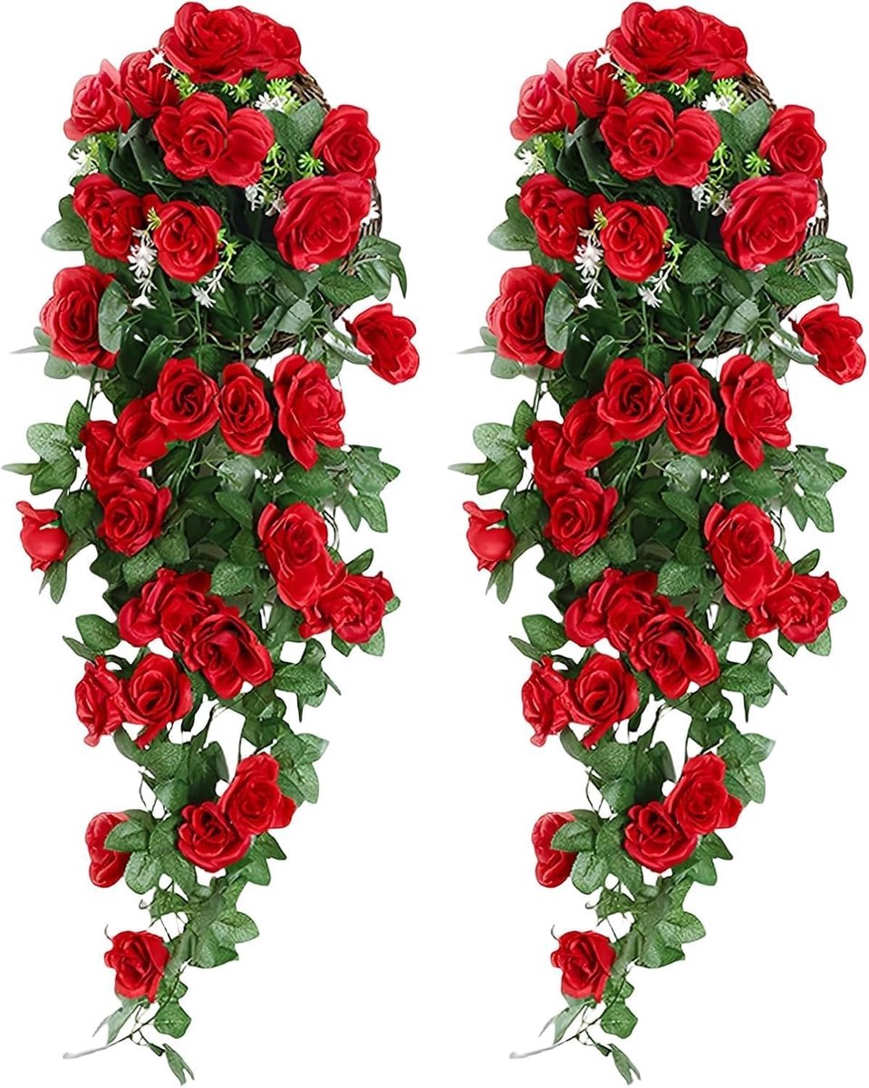 SnelShoppen - Kunstplant Set van 2 Rode Rozen voor Thuis, Hotel, Kantoor, Bruiloft, Tuin, Creatieve Decoratie, Kunstbloemen, Art Deco