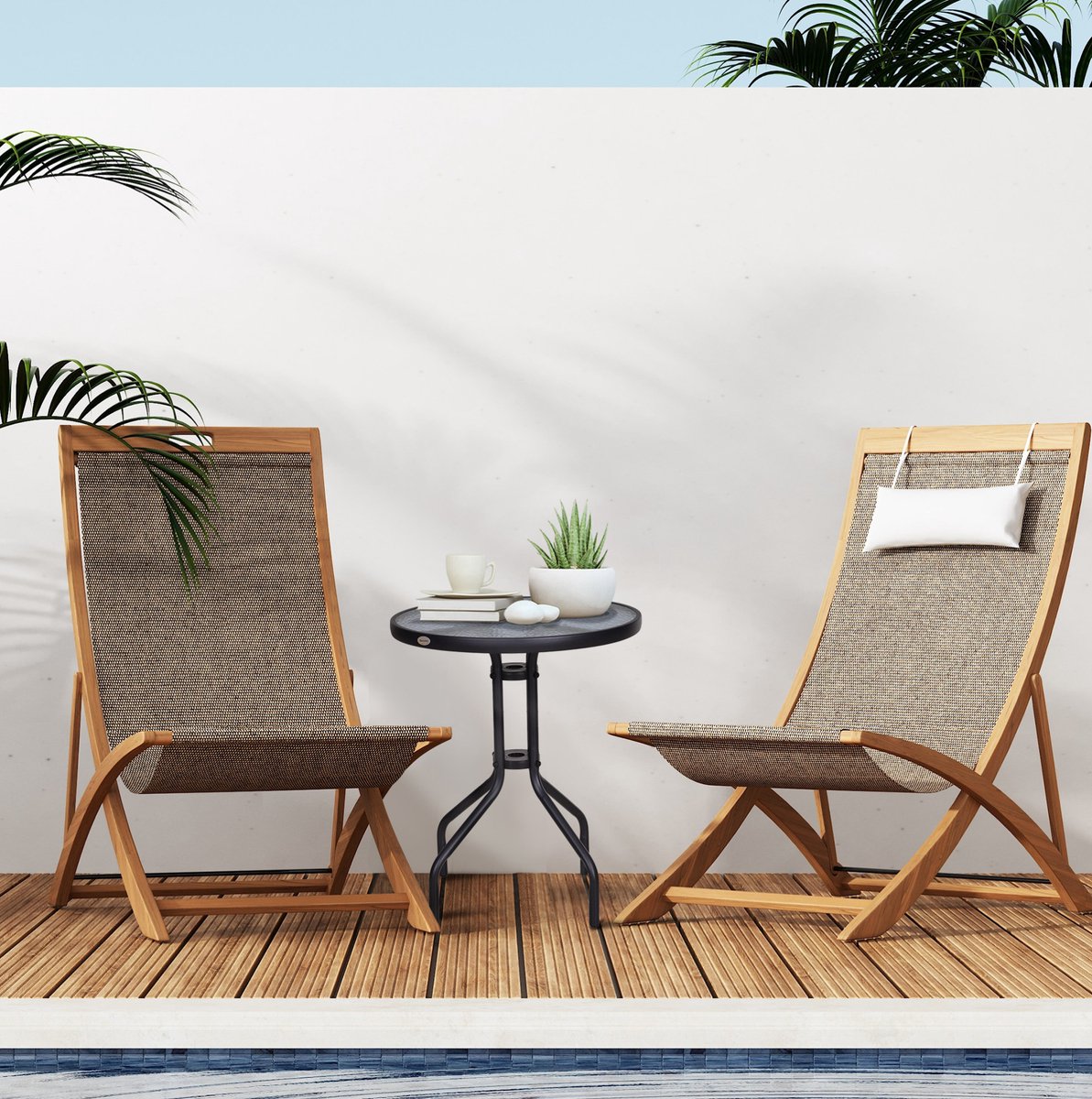 COVREO Tuintafel Ø60x70 cm zwart, metaal en gehard glas rond