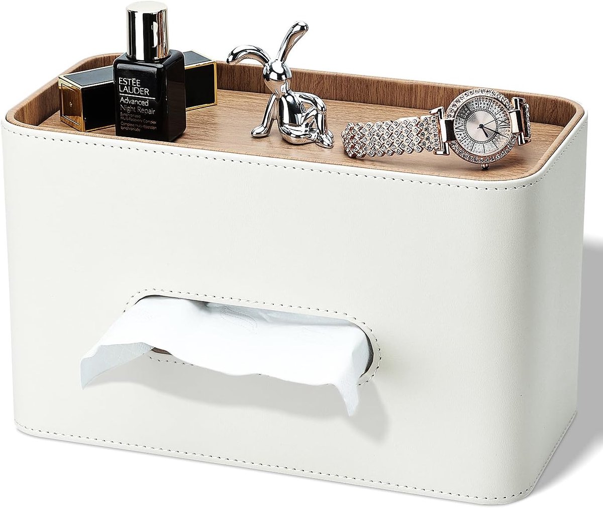 GORESE Household Tissue Box Holder with Storage Bin (Cream White) - ShopVlot