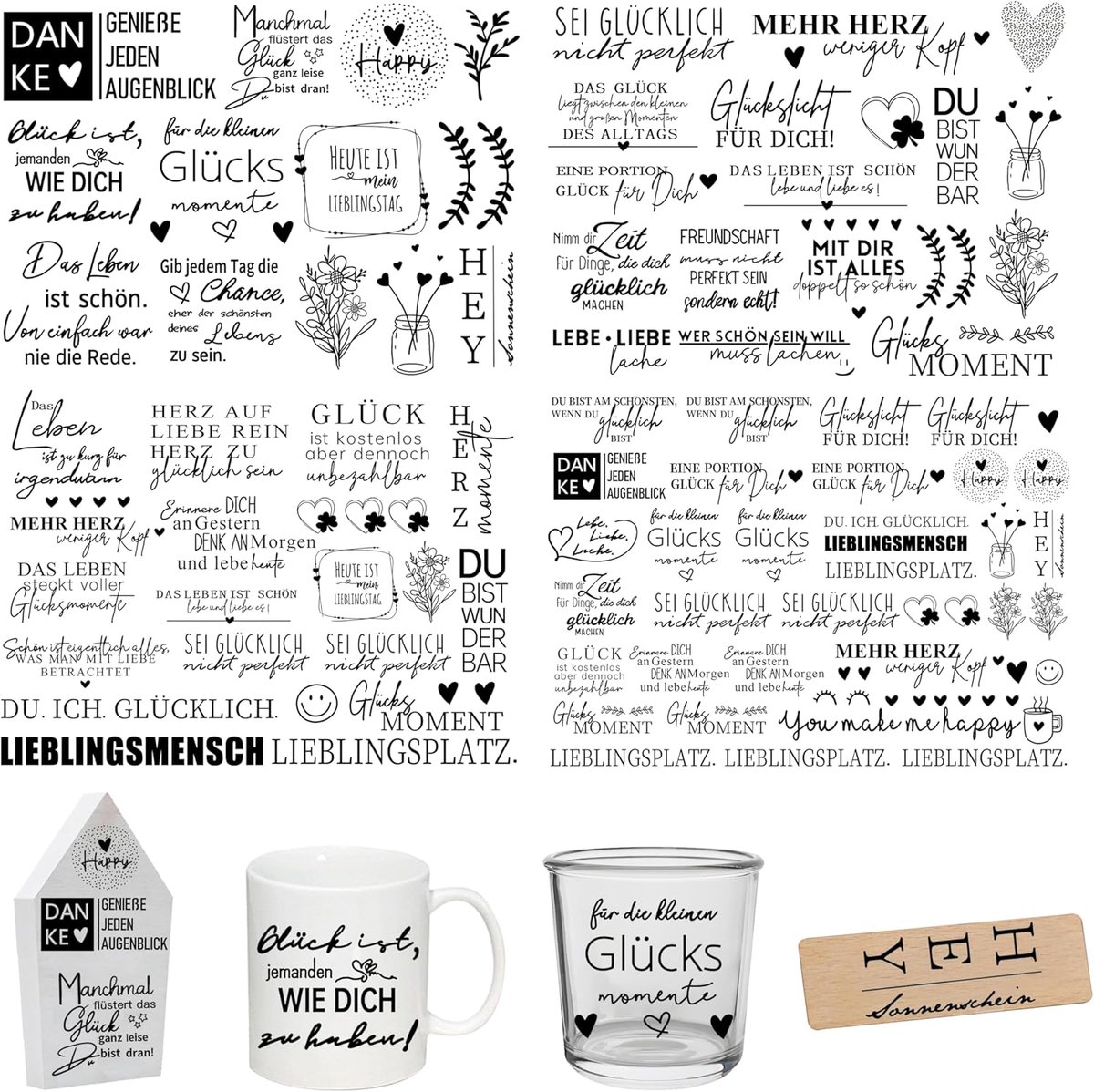 SnelShoppen - Rub-On Stickers A5, 19 x 14 cm, Decoratieve Stickers met Tekst voor Verjaardag, Bruiloft, Thuis, Erasable Film voor Meubels, Glas, Hout,