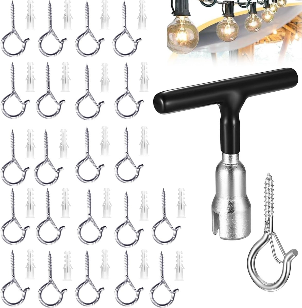 22 Pcs Screws Hooks Stainless Steel Silver with Fuse Screw Ceiling Hook Hook Screw Wall Hooks for Hanging Potted - ShopVlot