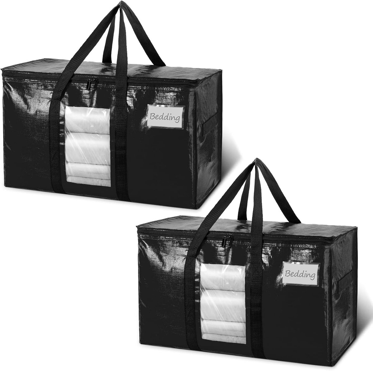 SnelShoppen - Extra Grote Opbergzakken 2-Pack, Waterdichte Zakken met Rits, Doorzichtige Venster en Verstevigde Handvatten voor Kleding, Beddengoed en