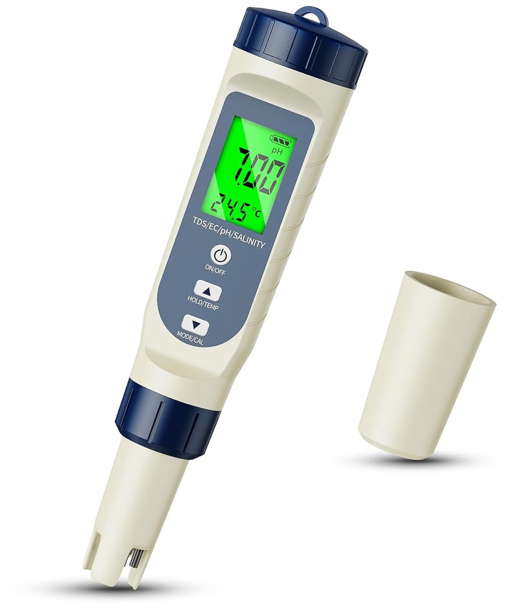 SnelShoppen - 5-in-1 zwembadwatertester pH-meetapparaat met digitaal display, waterkwaliteitstester voor TDS, EC, zoutgehalte, temperatuur, pH - ideaa