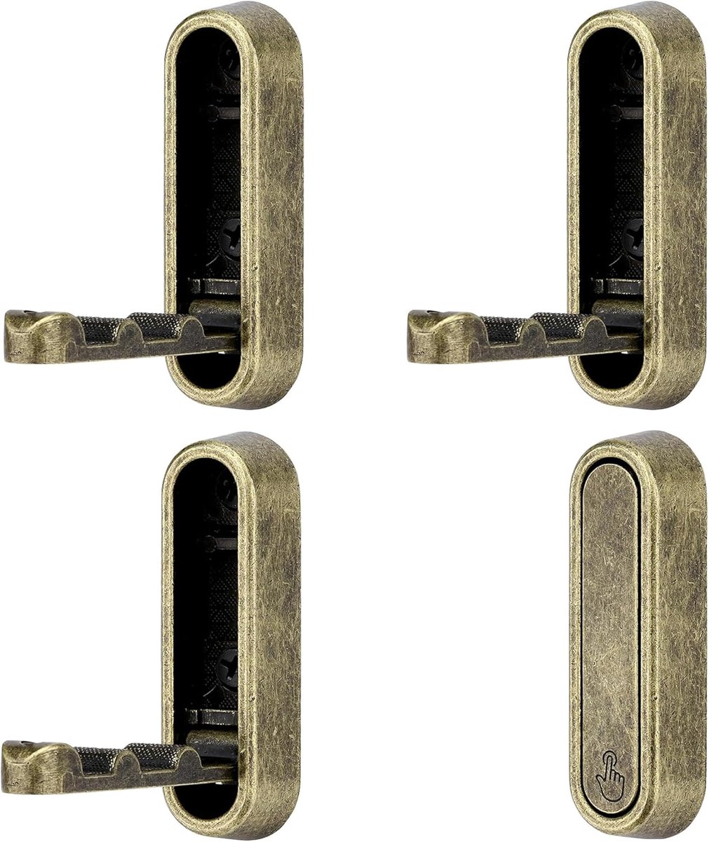SnelShoppen - 4 Stuks Vouwbare Wandhaken - 90 Graden Hoofdtelefoonhouder - Ruimtebesparend - Zinklegering - Bronzen Kleur - Voor Keuken, Badkamer, Kan