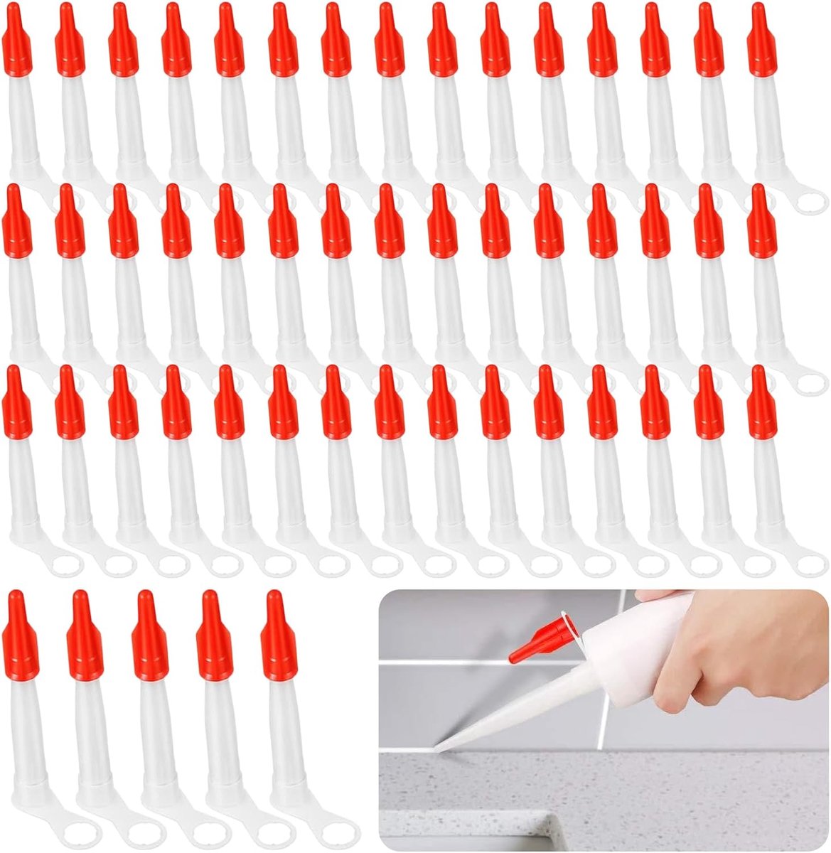 SnelShoppen - Pack van 50 Siliconen Cartridge Tips en Rode Afsluitdoppen, Vervangtips, Silicone Spuitmond, Voor Keuken, Huishouden, Handgereedschap