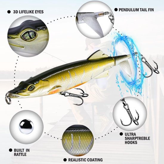 SnelShoppen - Whopper Plopper 13 cm / 16 g Oppervlakte Aas met Propellerstaart voor Baars, Meerval en Snoek, Geschikt voor Zoet- en Zoutwater — afbeelding 2