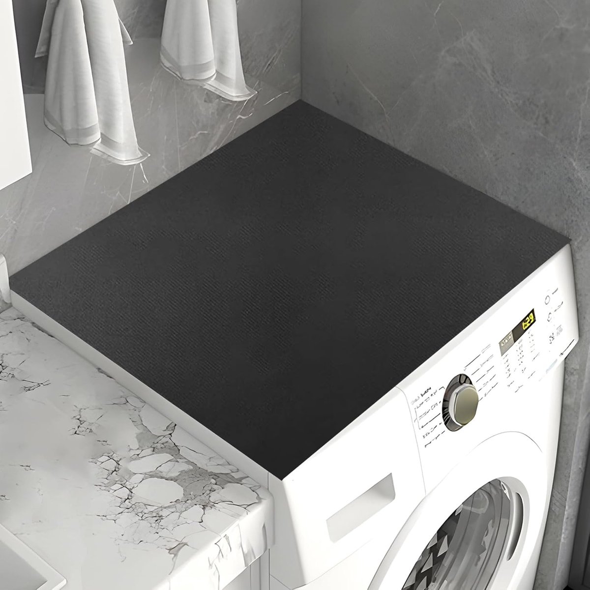 SnelShoppen - Zwarte antislipmat voor wasmachine en droger 60 x 60 cm - Multifunctionele rubberen mat voor stabiliteit en bescherming