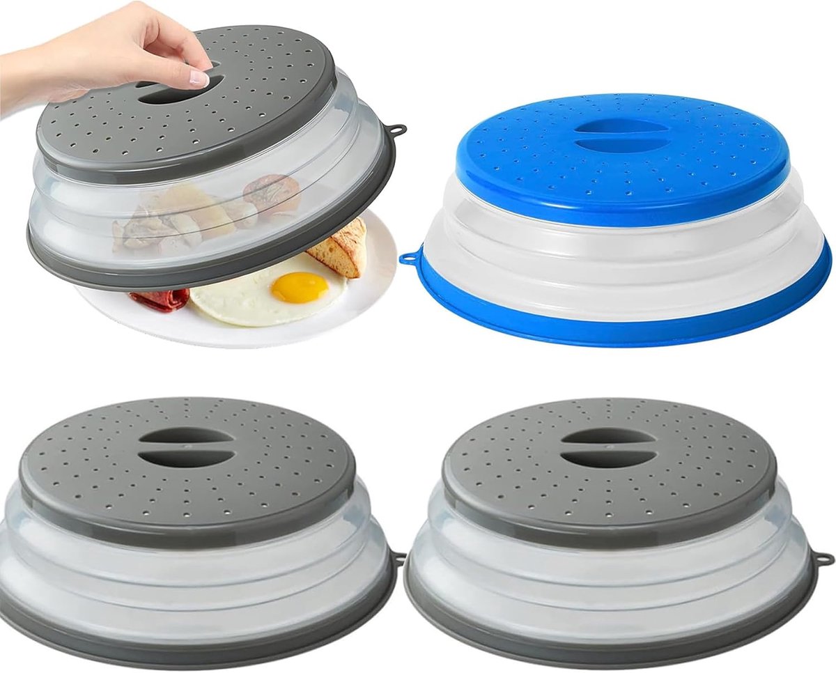 Foldable Lid for Microwave, 3 Pack Foldable Microwave Oven Bubble, Heated Food Lid Splash Proof Microwave Lid with - ShopVlot
