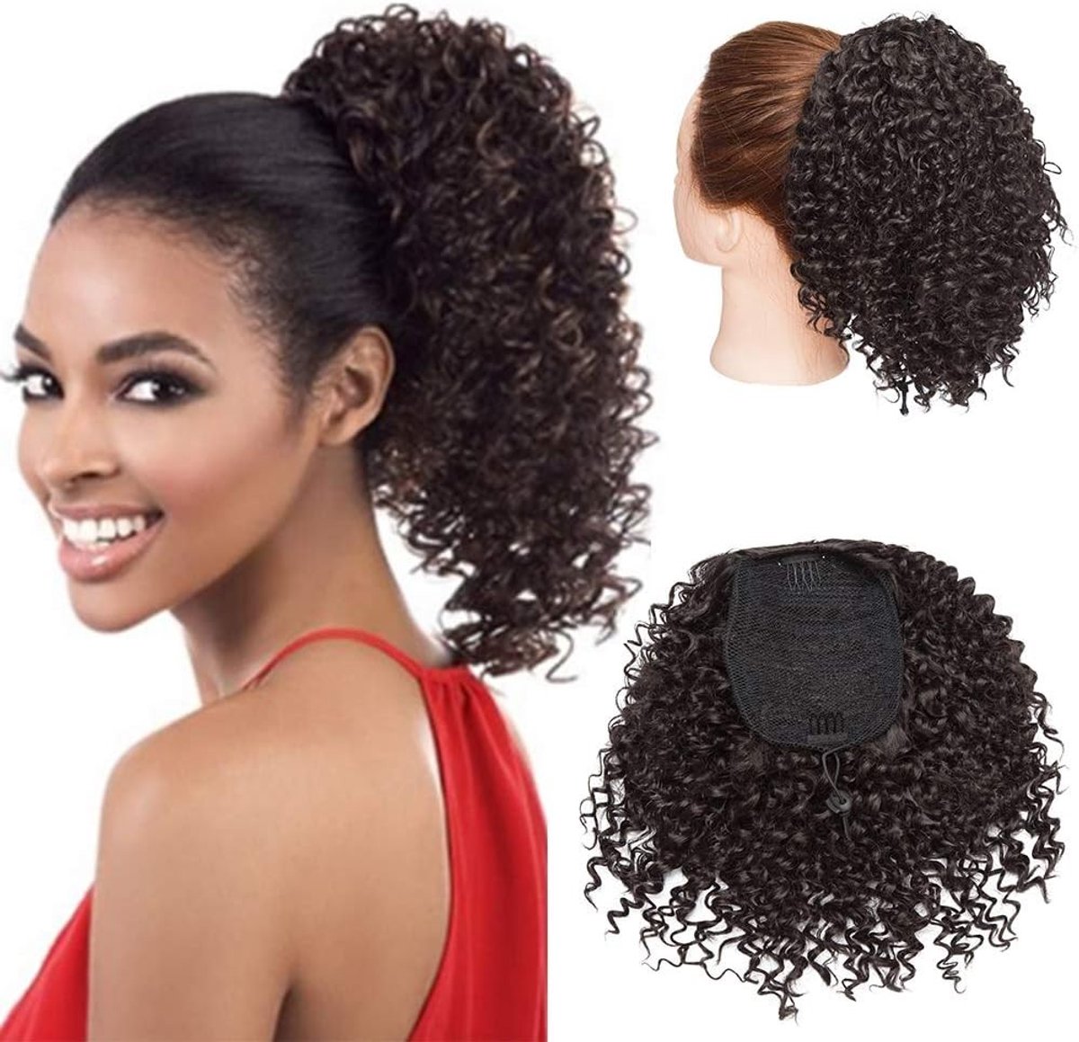 Kinky Curly Ponytail Extensions - 8 Inch Korte Wrap voor Natuurlijk Krullend Haar in Middelbruin - Perfect voor een Volle Haarlook en Gemakkelijk te Draagbaar