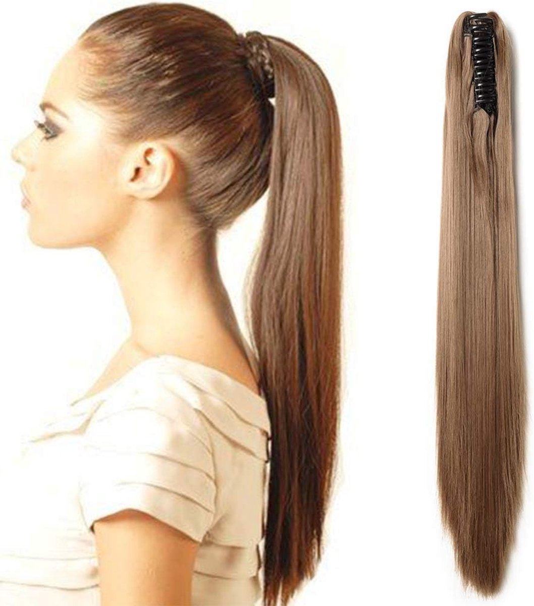 Ponytail Haarverlenging van Synthetisch Haar, Recht en Lang, 21 Inch, Lichtbruin, Perfect voor Diverse Stijlen