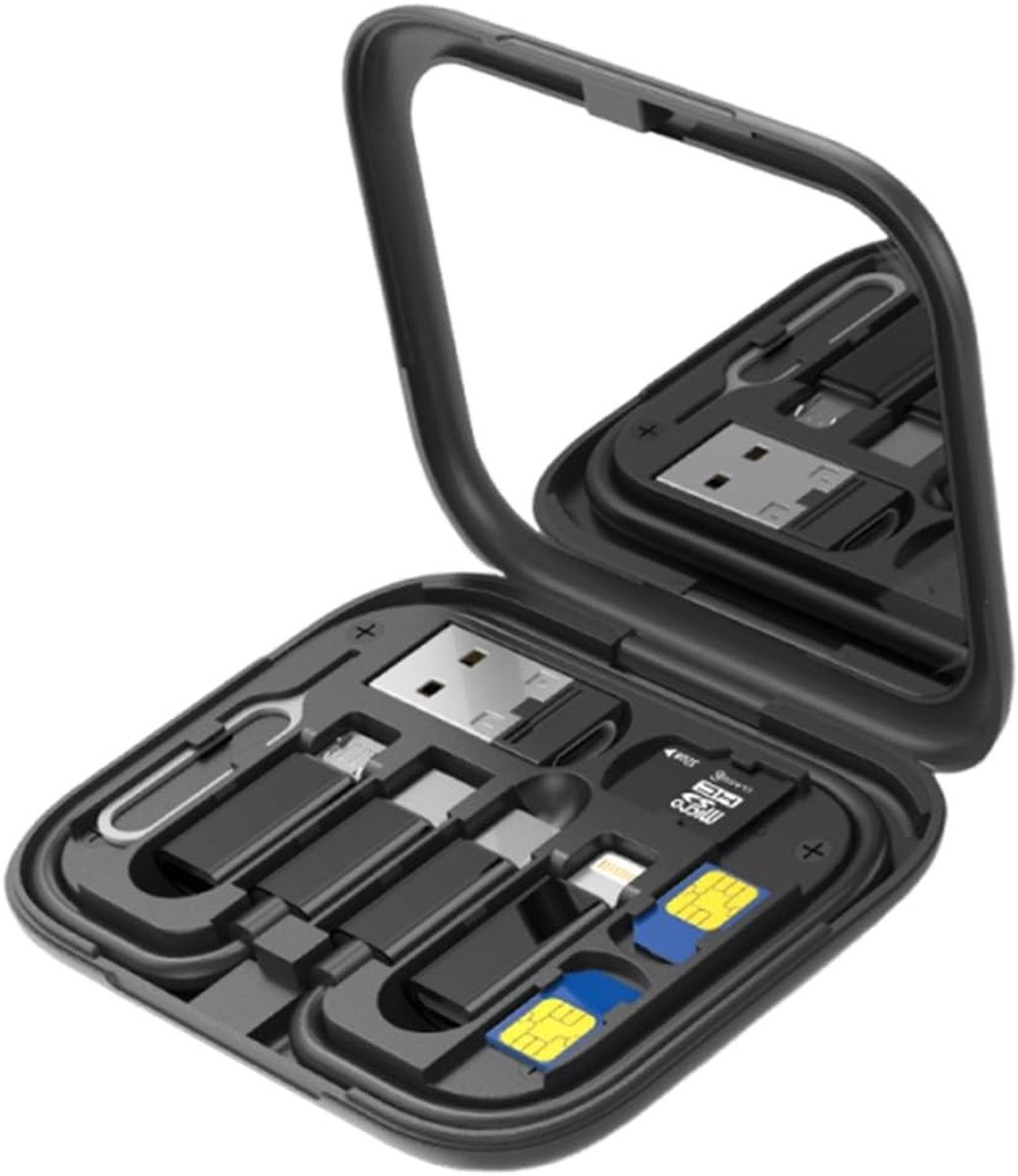 Reisadapter 6 in 1, Geschikt voor USB, Type C, Micro USB, SIM Kaart Houder en Smartphone Steun