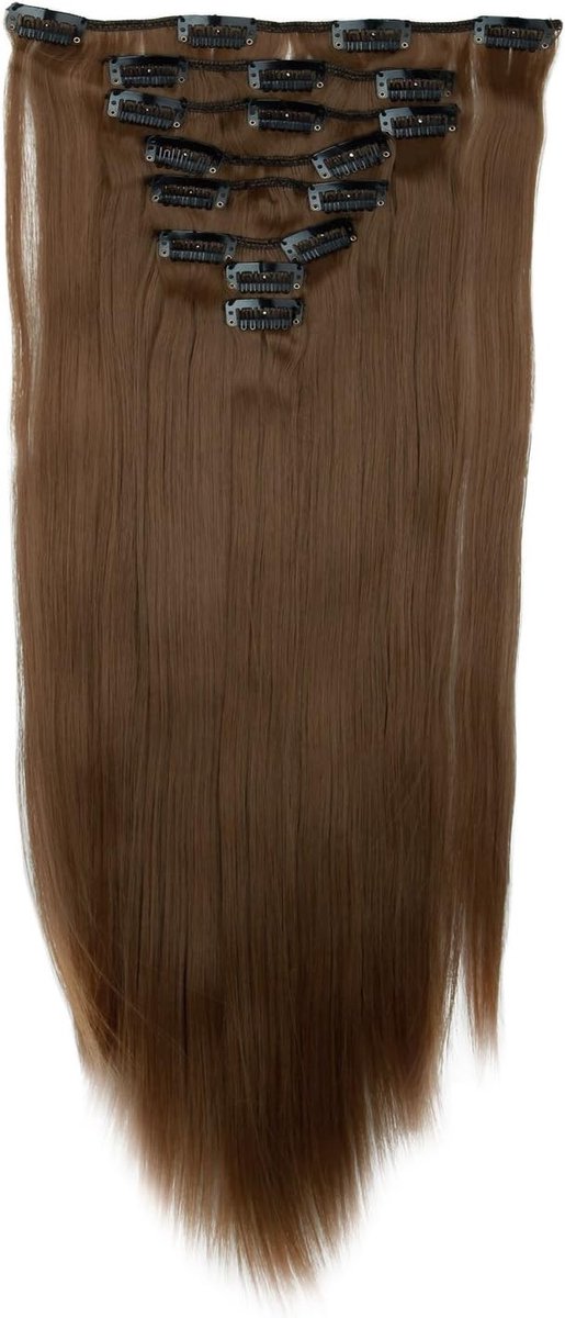 Clip-In Hair Extensions Recht, 8 Stuks met 18 Clips, Volledige Hoofdset, 66 cm, Lichtbruin, Natuurlijk Uiterlijk en Gemakkelijk te Gebruiken