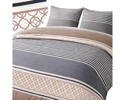 Darymex Satynlove Dekbedovertrek 180x200 cm - Grijs / Bruin - Klassieke Strepen - 100% Katoen-Satijn (120 g/m²) - Tweepersoons - Met Ritssluiting - OEKO-TEX® - Met 2 Kussenslopen 70x80 cm