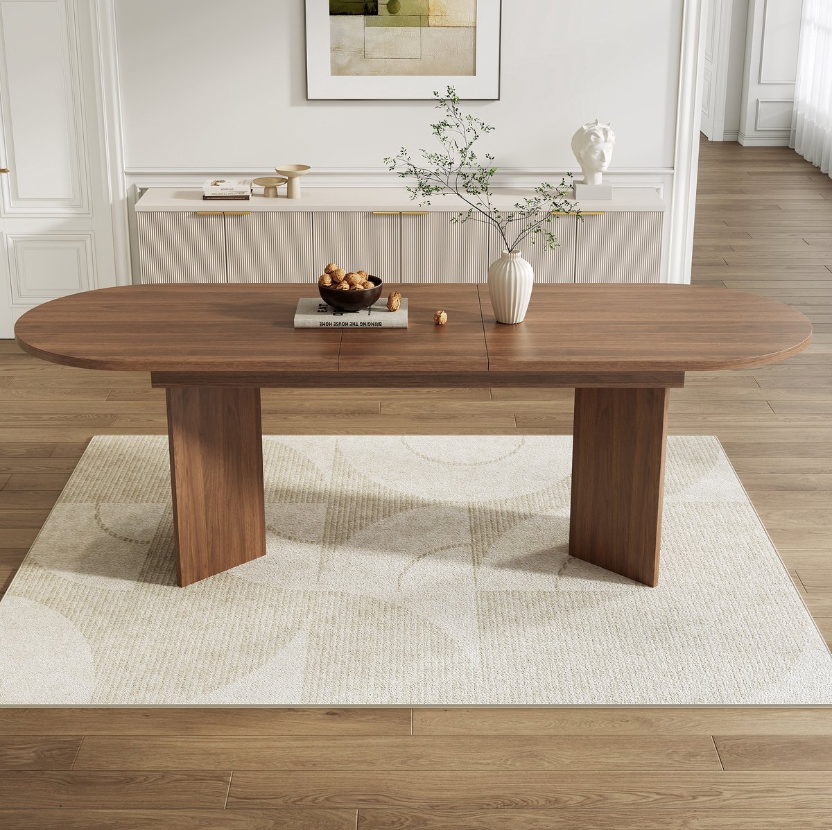 COVREO Eettafel 160-200x90 cm walnoot, MDF uitschuifbaar 6-8 personen