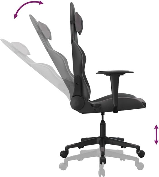 Gaming Stoel - Comfortabele Stoel - Ontspannen Zitten - Met Massagefunctie - 1 stuks - Zwart en Grijs — afbeelding 3