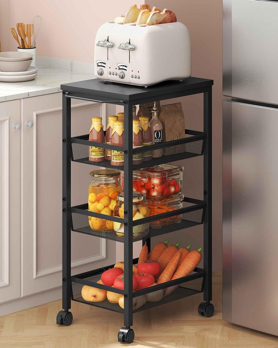 Omgoods - Rolling Storage Cart met 4 Planken en Wielen