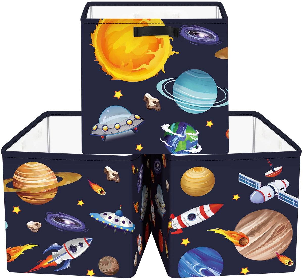 Omgoods - Set van 3 Opslagdozen met Ruimtevaartthema voor Kleding en Speelgoed