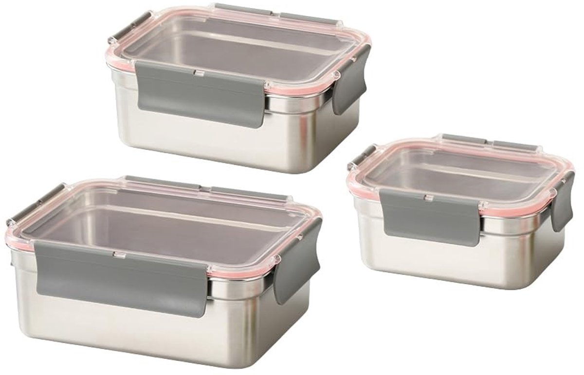 Omgoods - RVS Voedselopbergdozen met Luchtdichte Deksel, Set van 3