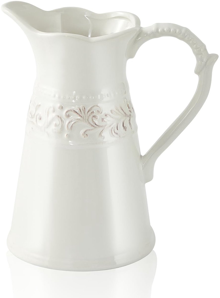 Omgoods - Witte Keramische Pitcher Vaas voor Bloemen Decoratie