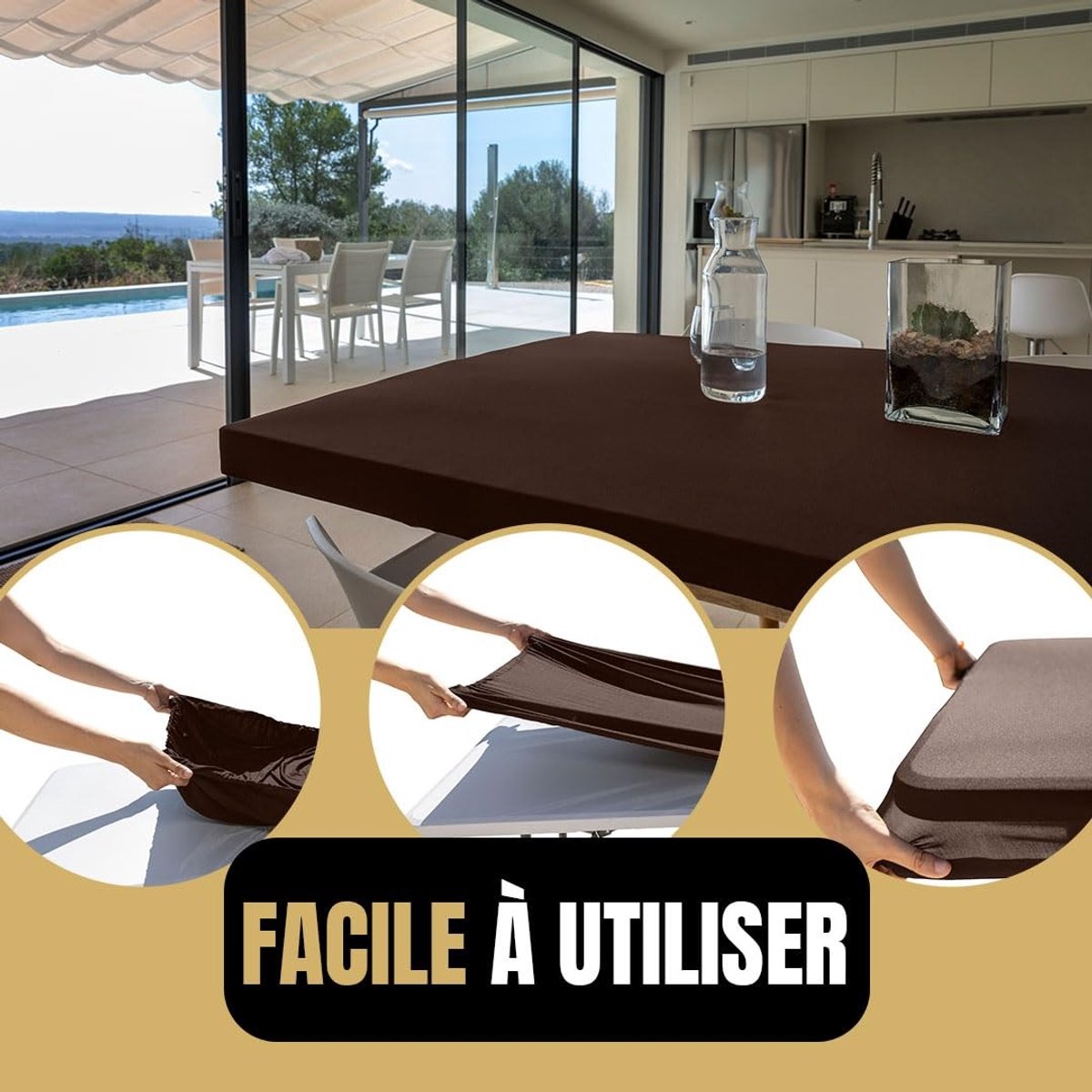 Omgoods - Rechthoekige Tafellaken in Beige, Stretchy en Waterafstotend