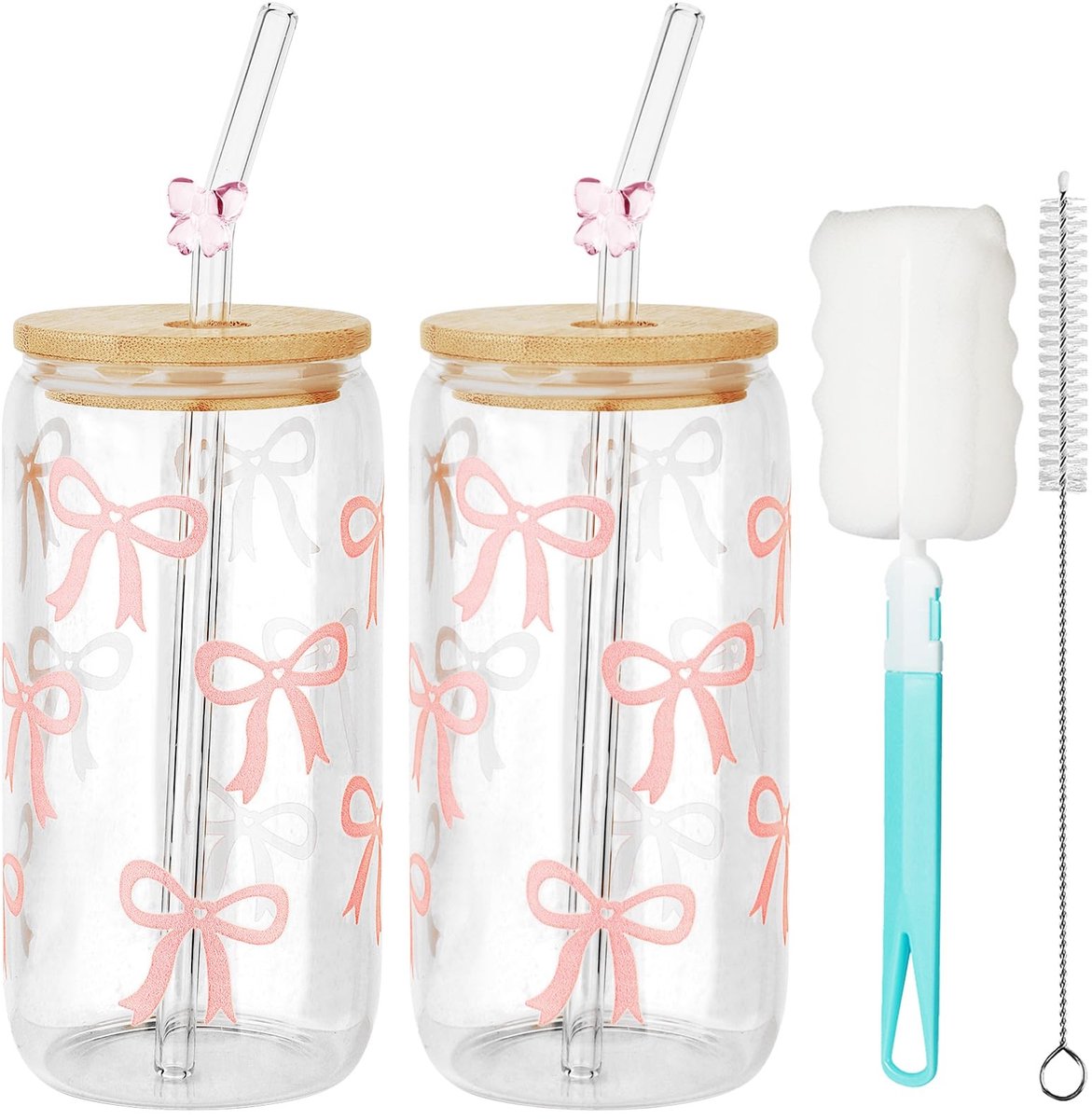 Omgoods- IJskoffiekopjes 500ml - Glazen Bekers - Luchtdichte Deksels - Rietjes - Multifunctionele Set - Handige Reinigingsborstel