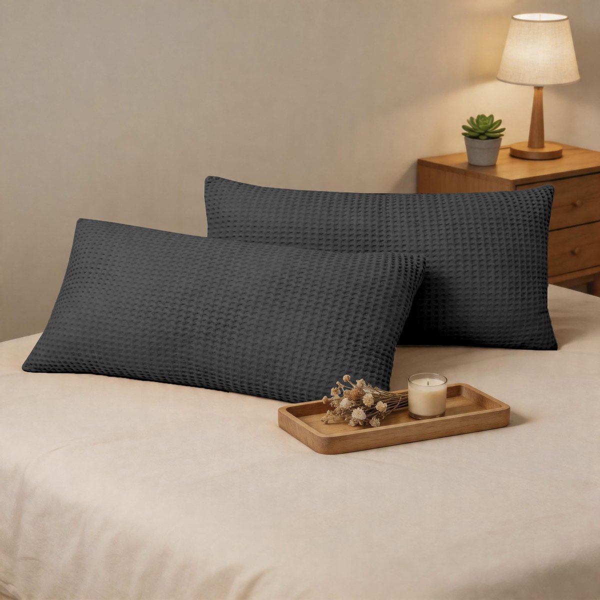 Omgoods - Set van 2 Kussenhoezen 50 x 75 cm van 100% Katoen met Wafelpatroon