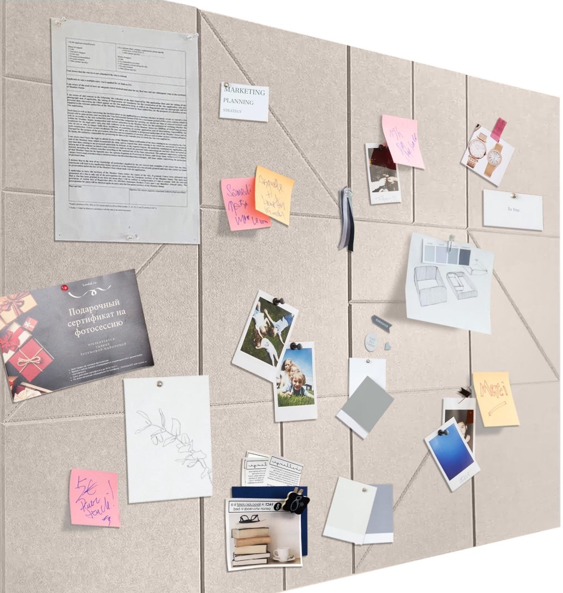 Omgoods - Large Felt Pin Board - Zelfklevend Memo Bord 120x90 cm Donker Camel