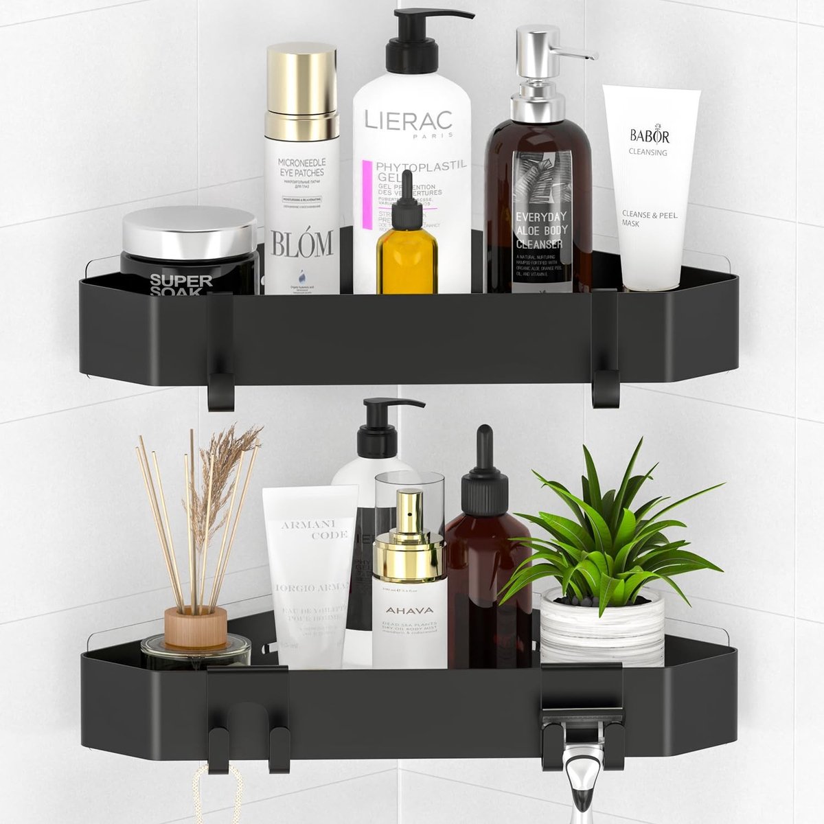 Omgoods - Hoek Douche Plank Zonder Boren - Met 4 Haken