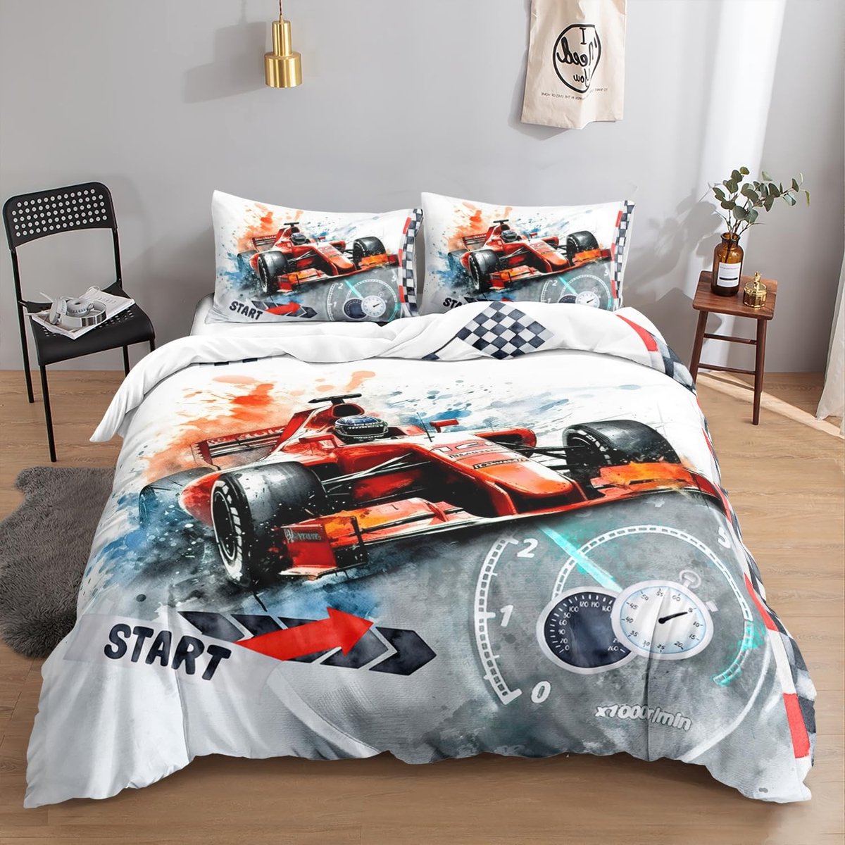 Omgoods - Racende Auto Bedlinnen Set 135 x 200 cm voor Kinderen