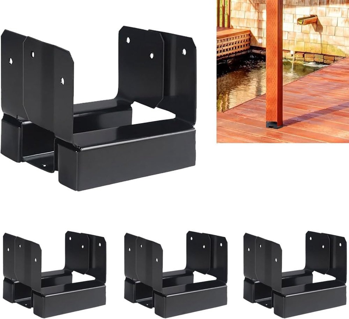 Set van 4 Poststeunen 10 x 10 cm, Stalen U-vormige Basis voor Tuinhekken, Terras en Pergola's, Weerbestendig en Duurzaam