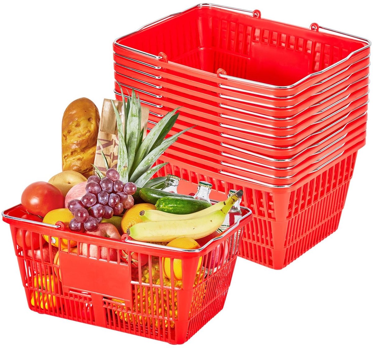Omgoods - Set van 12 Plastic Winkelmanden met Handvatten