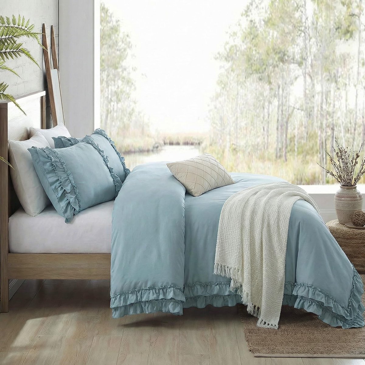 Omgoods - Schattig Geruit Beddegoedset - Duvet Cover Set in Blauw en Grijs, Enkele Maat, Zacht Microfiber