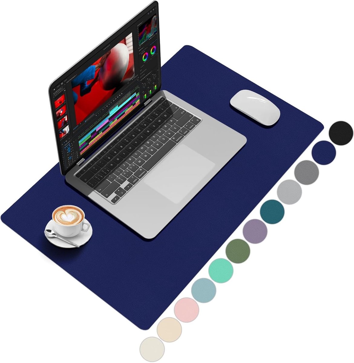 Stijlvolle bureauonderlegger in donkerblauw, 60 x 40 cm, PU-leer, antislip en waterdicht voor kantoor en thuiskantoor, perfect voor professionals en studenten